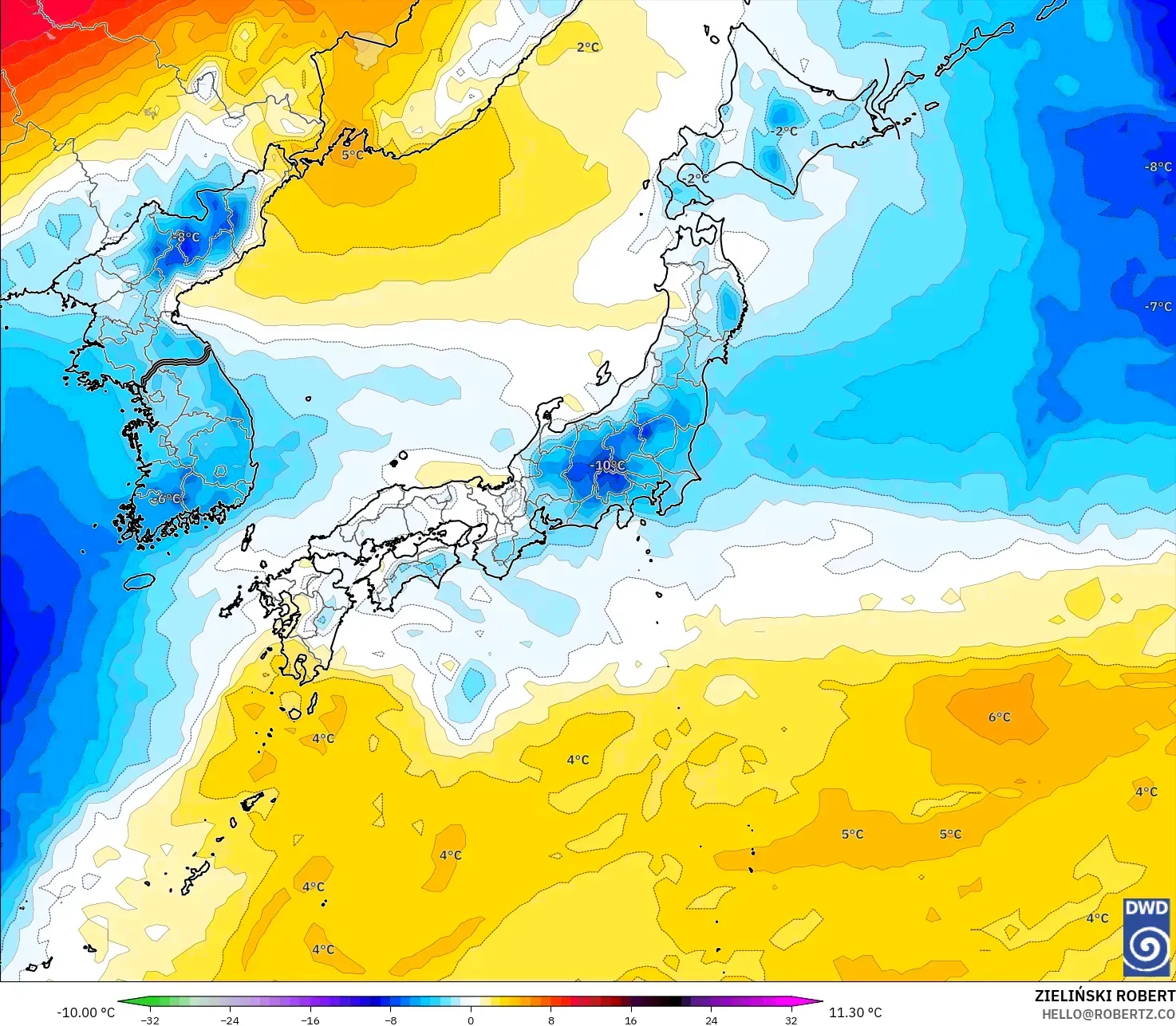 ICON modelo - Japão, Anomalia de temperatura a 850 hPa