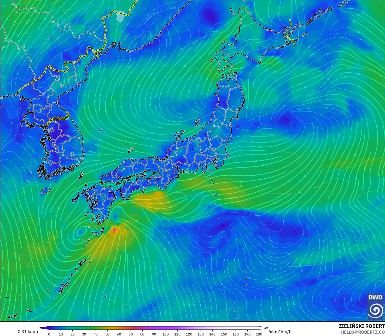 ICON modelo - Japão, Vento a 10 m