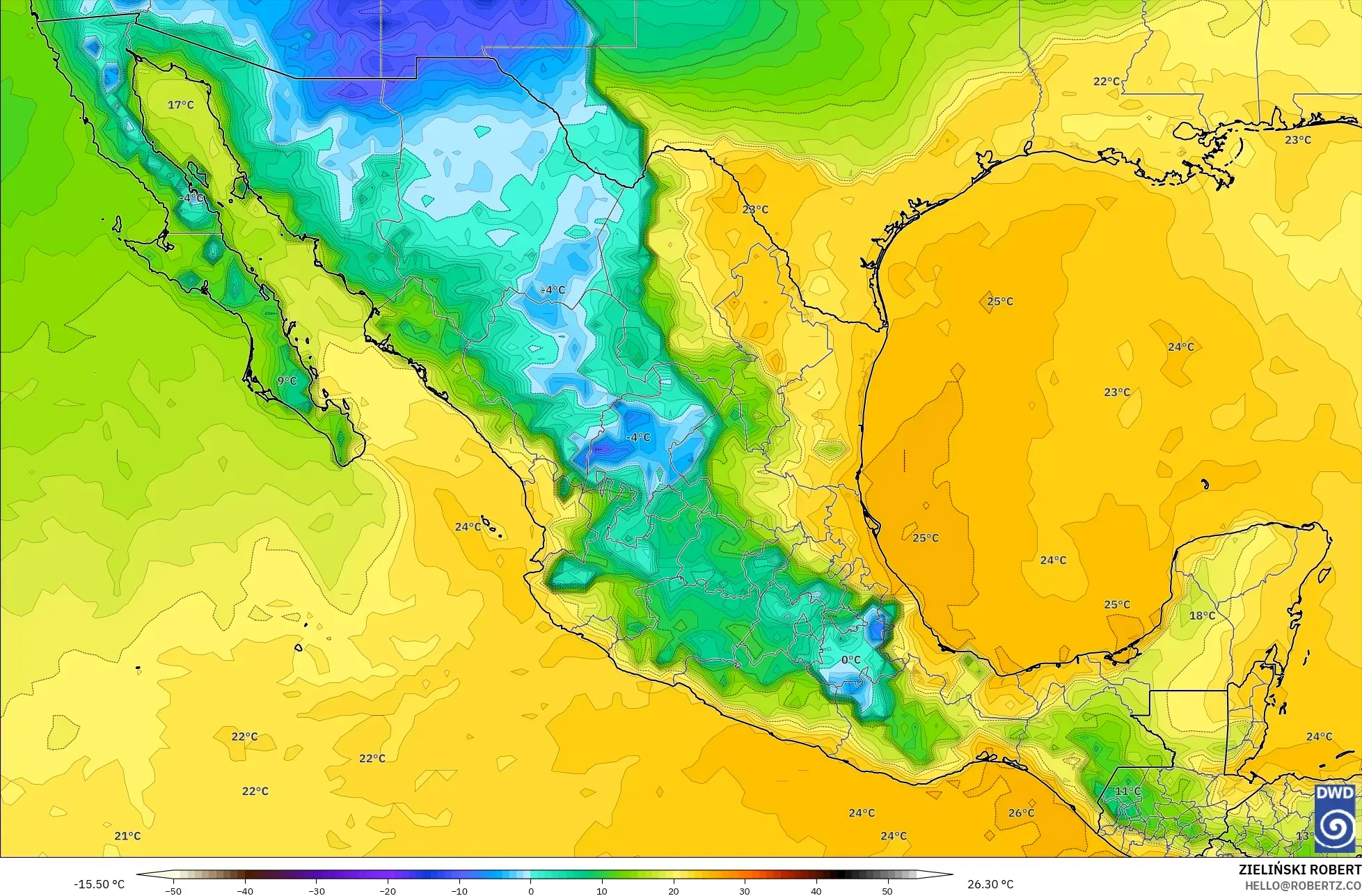 ICON modelo - México, Ponto de orvalho a 2 m