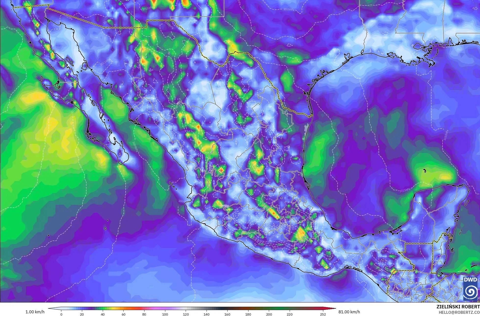 ICON modelo - México, Rajadas de Vento Máximas
