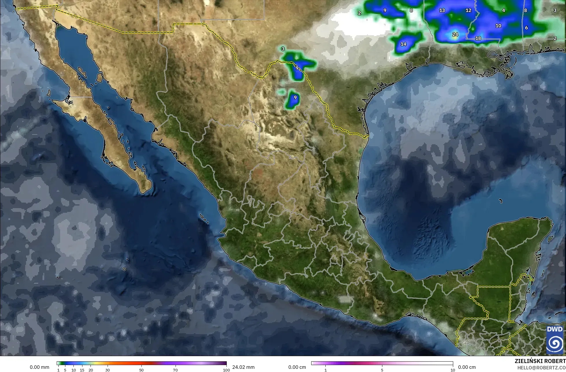 ICON modelo - México, Precipitação, nuvens e pressão