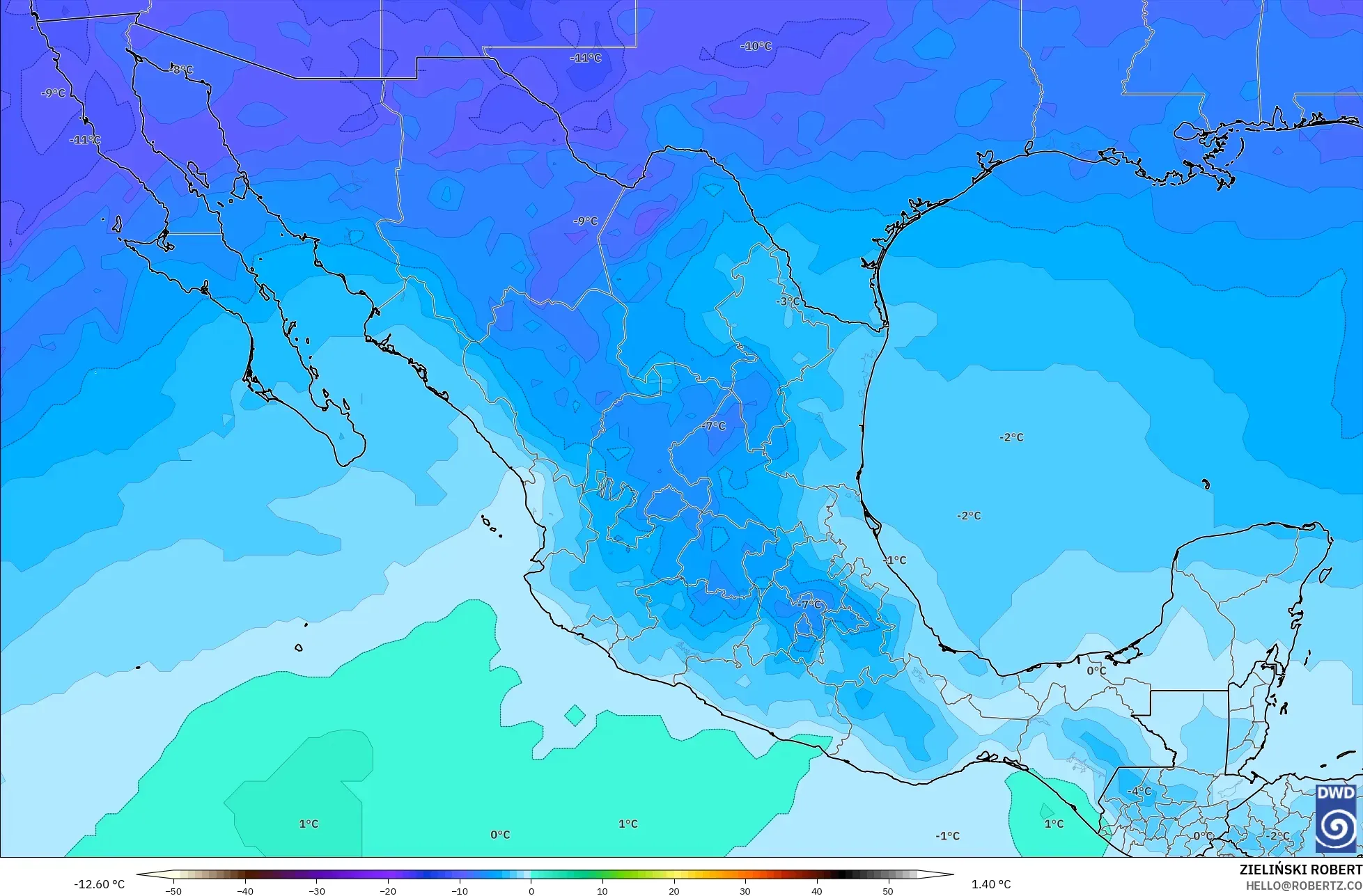 ICON modelo - México, Temperatura a 500 hPa