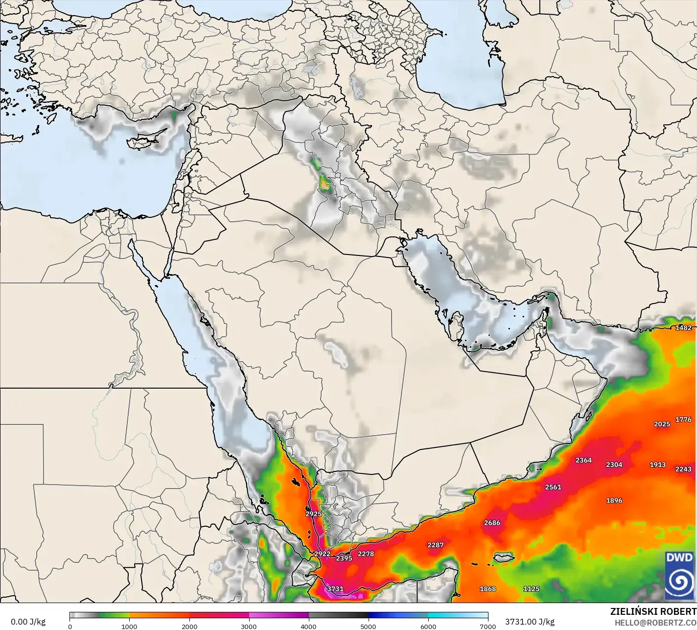 ICON modelo - Oriente Médio, CAPE