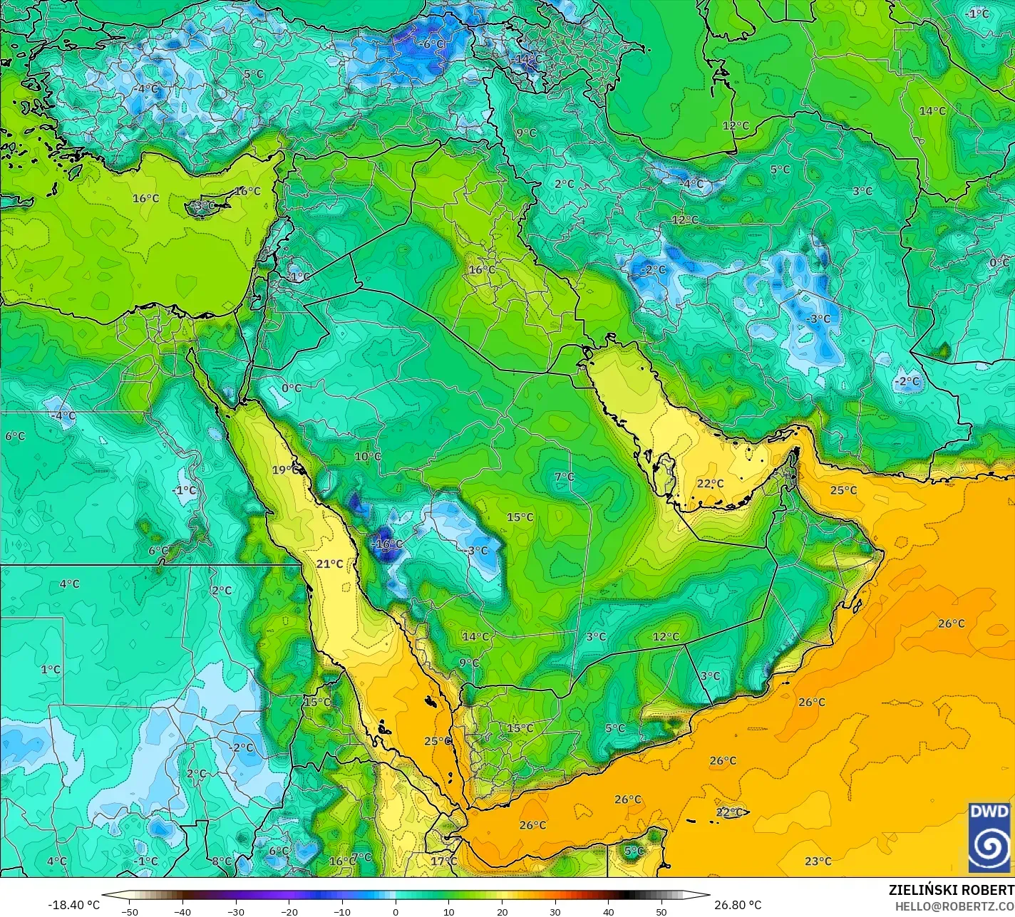 ICON modelo - Oriente Médio, Ponto de orvalho a 2 m