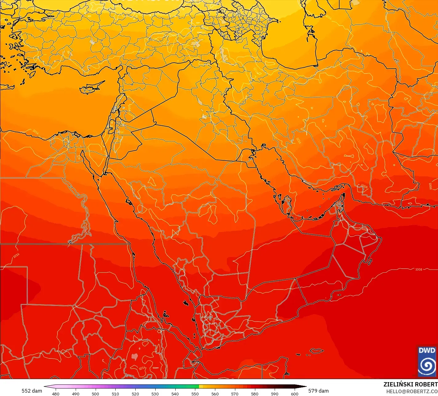 ICON modelo - Oriente Médio, Altura geopotencial a 500 hPa