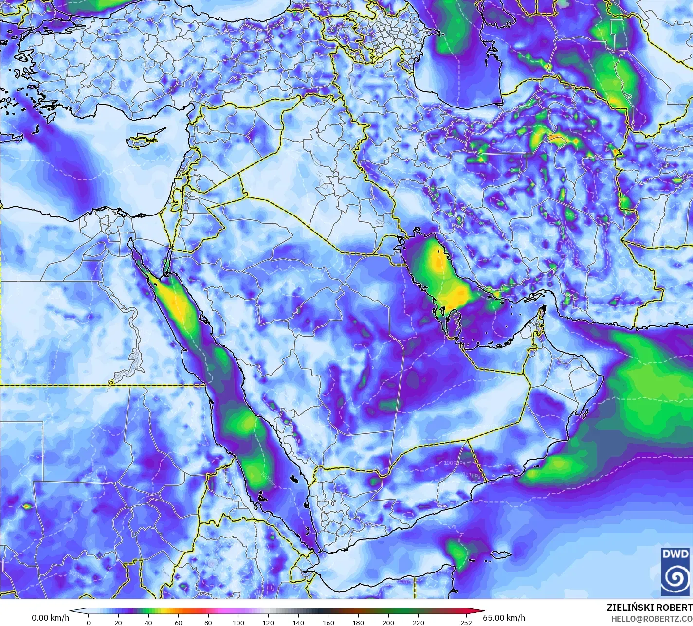 ICON modelo - Oriente Médio, Rajadas de Vento Máximas