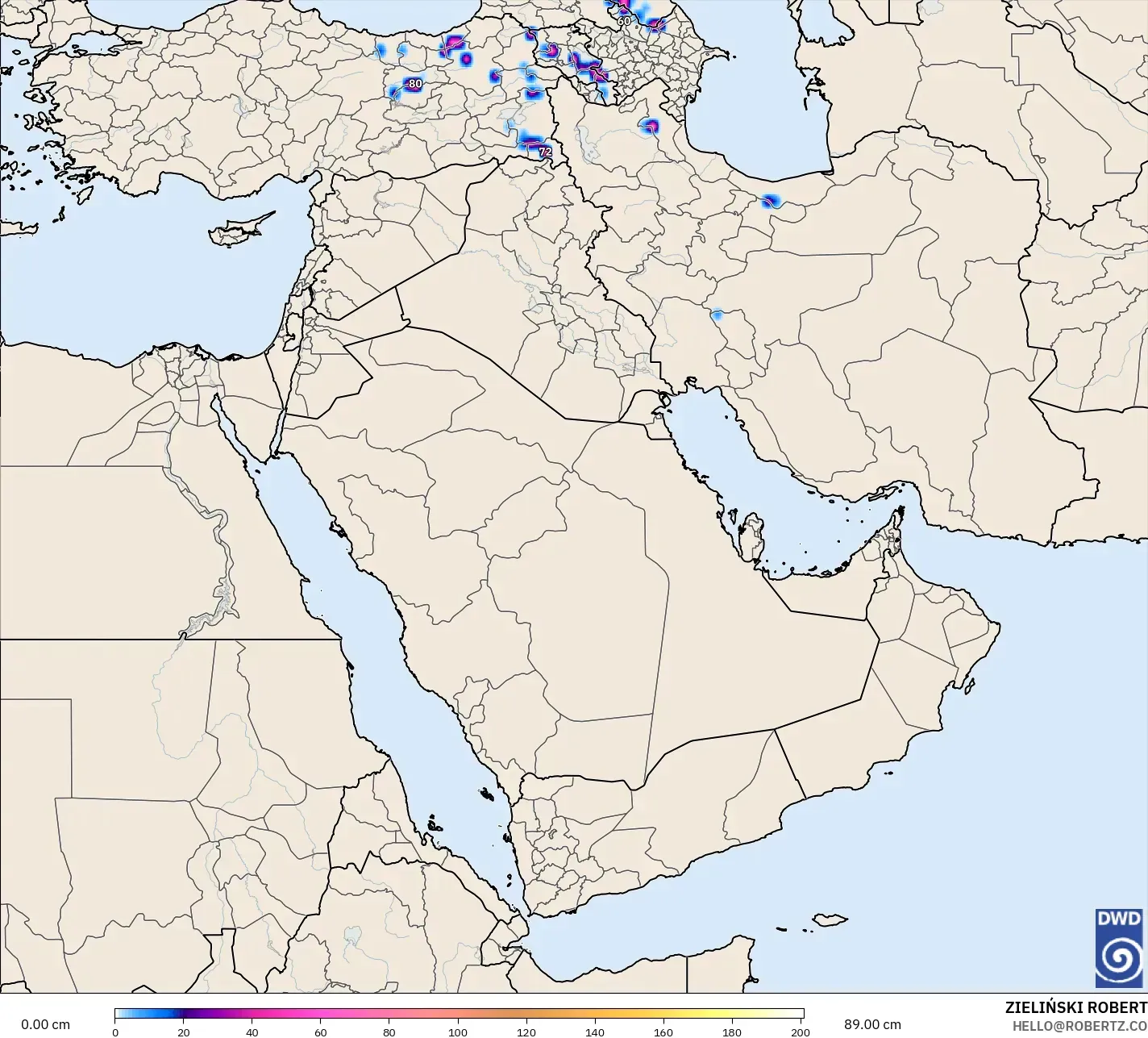 ICON modelo - Oriente Médio, Profundidade da neve