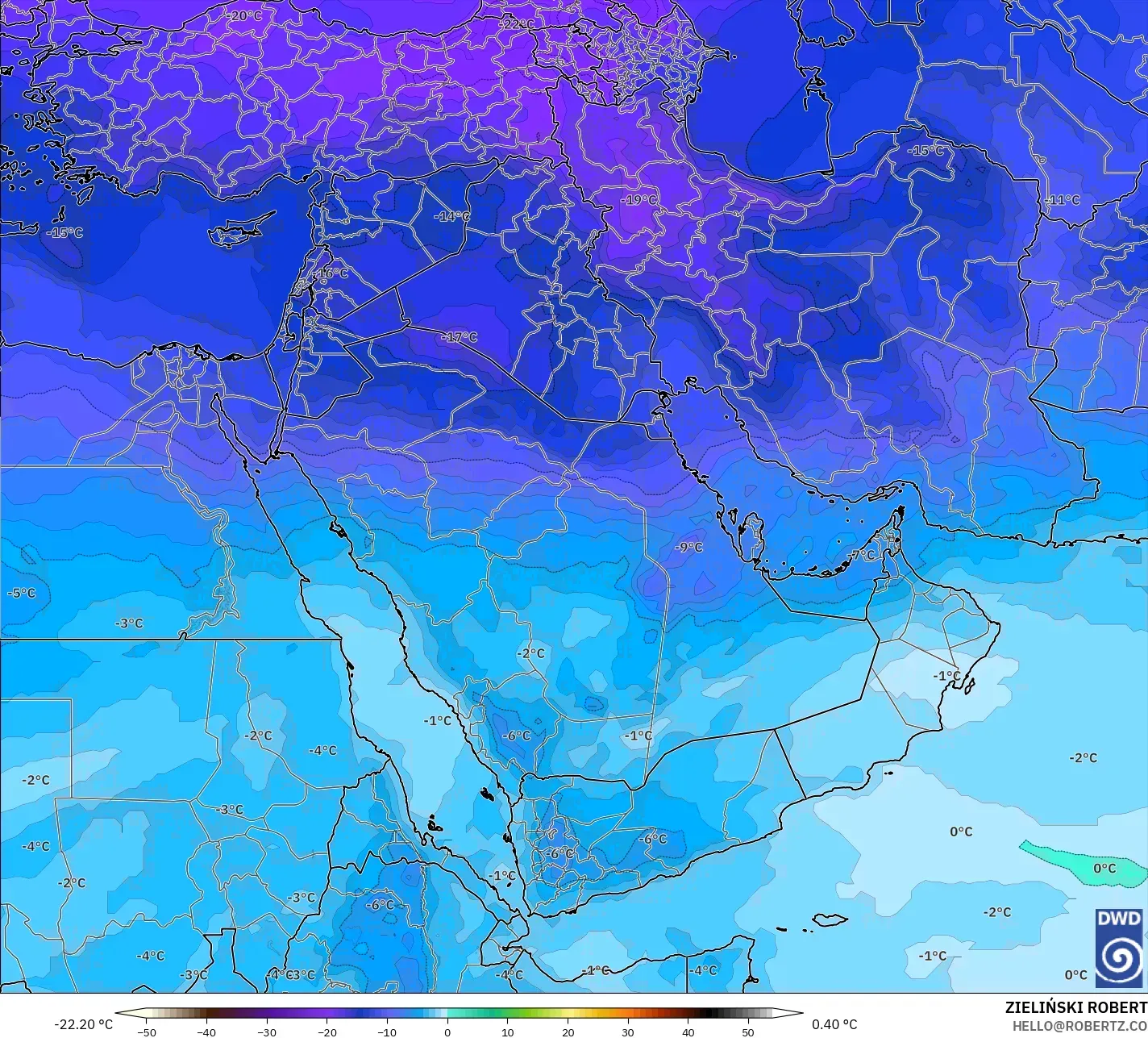 ICON modelo - Oriente Médio, Temperatura a 500 hPa