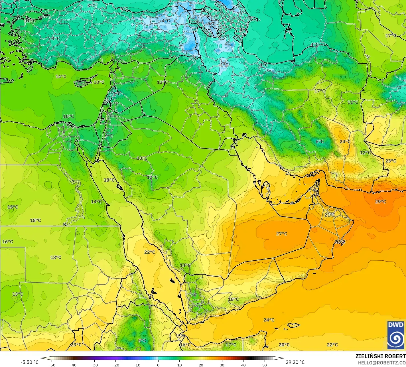 ICON modelo - Oriente Médio, Temperatura a 850 hPa