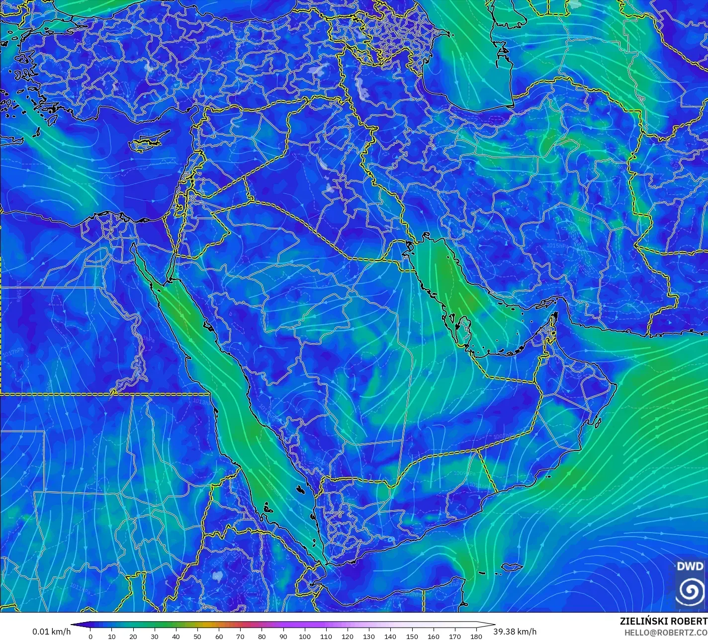 ICON modelo - Oriente Médio, Vento a 10 m