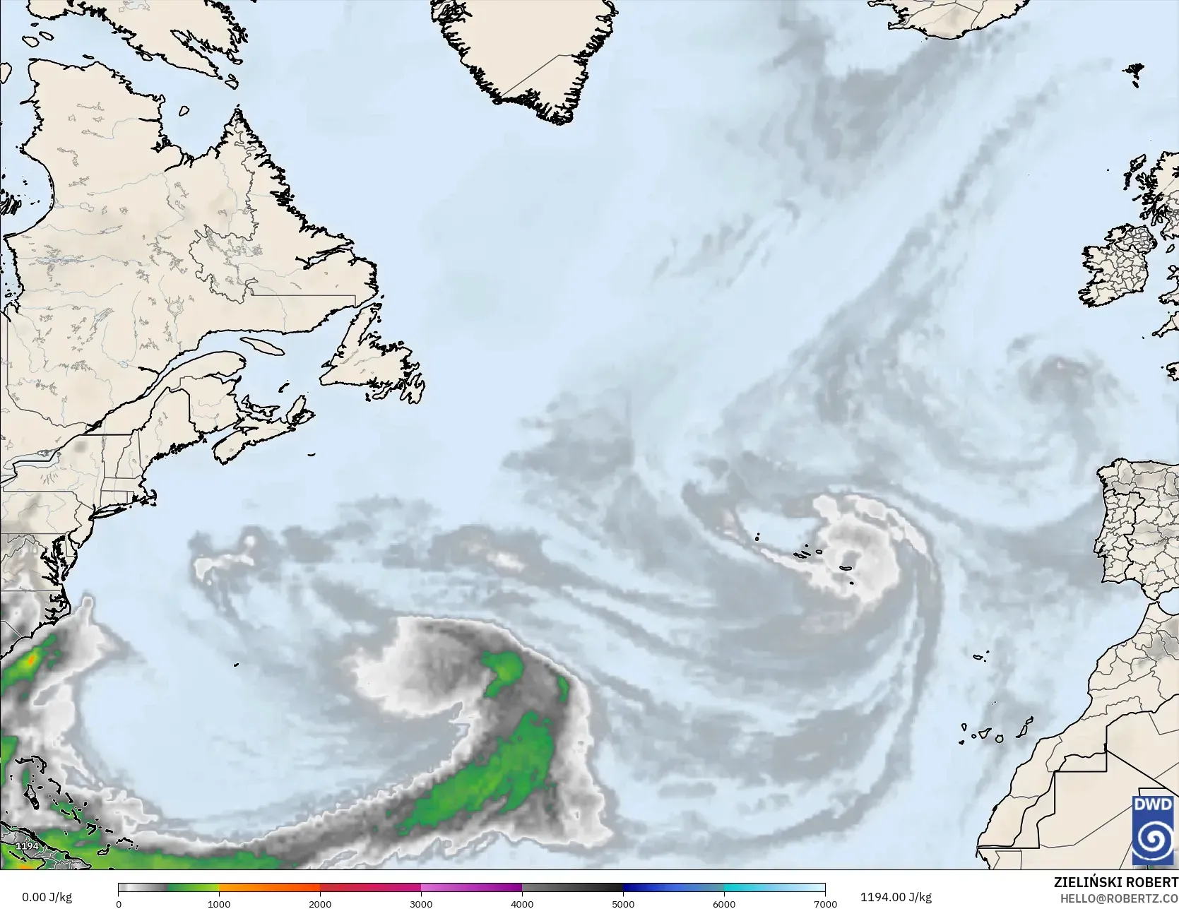 ICON modelo - Atlântico Norte, CAPE