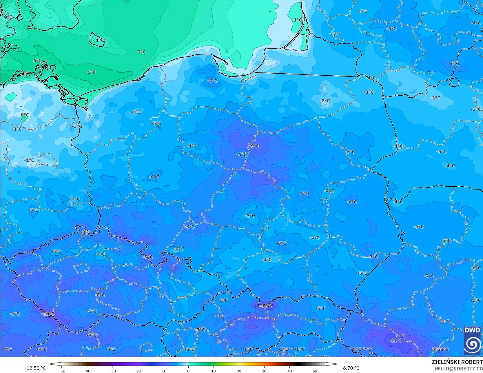 ICON modelo - Polônia, Ponto de orvalho a 2 m