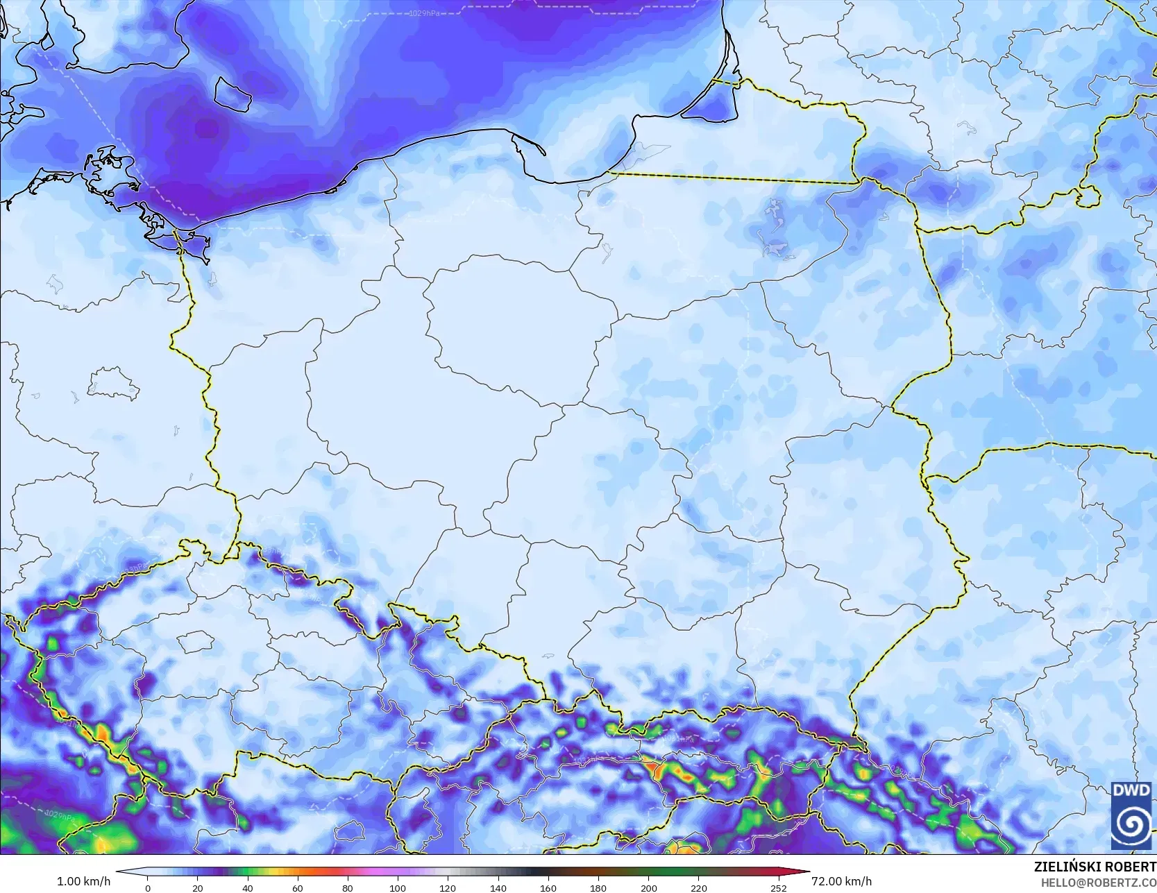 ICON modelo - Polônia, Rajadas de vento