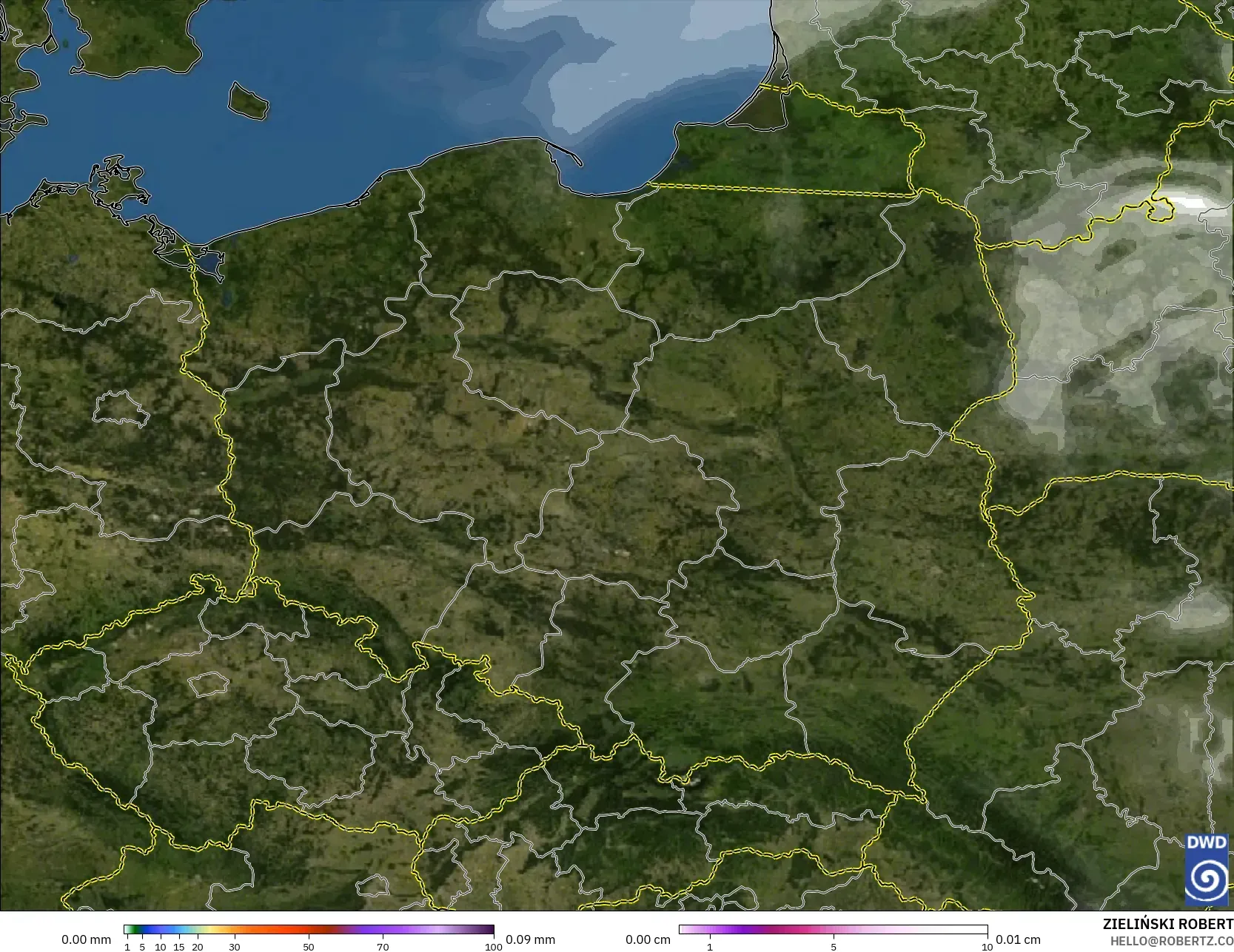 ICON modelo - Polônia, Precipitação, nuvens e pressão