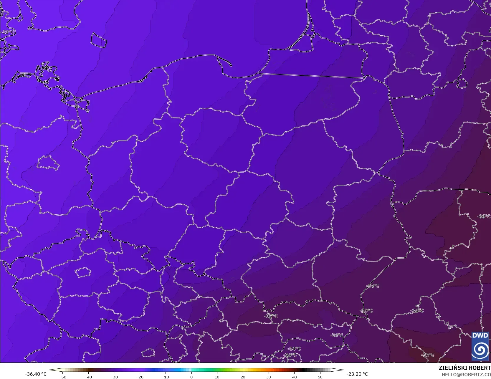 ICON modelo - Polônia, Temperatura a 500 hPa
