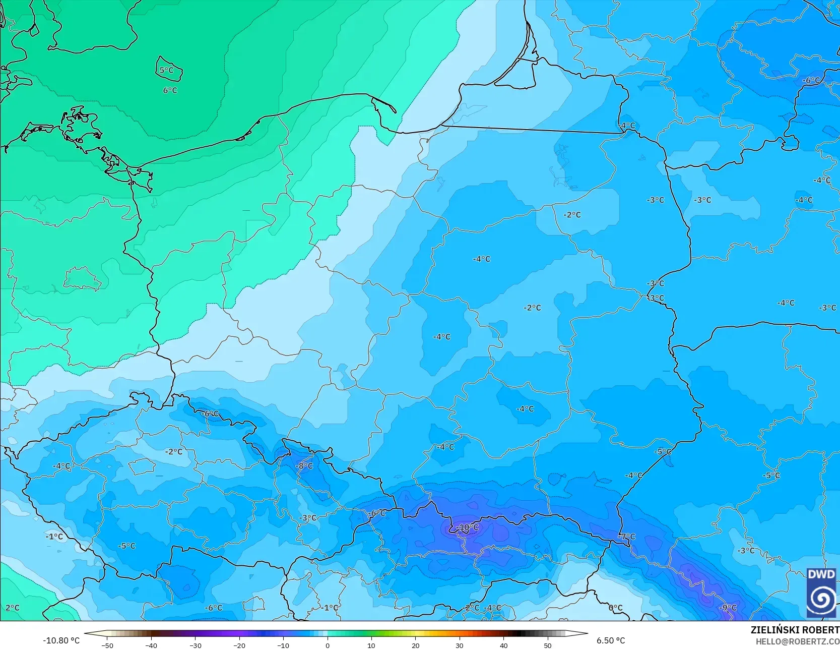 ICON modelo - Polônia, Temperatura a 850 hPa