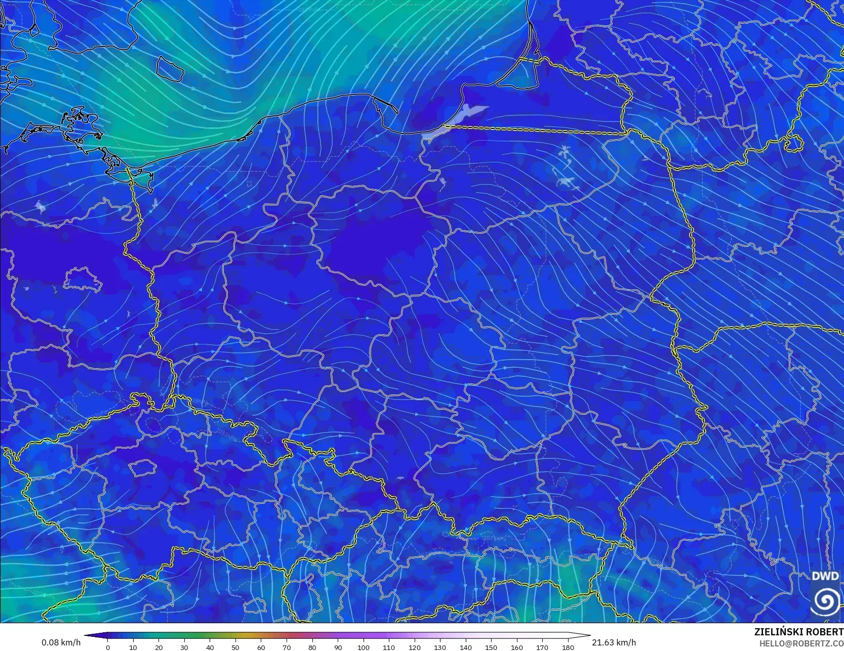 ICON modelo - Polônia, Vento a 10 m