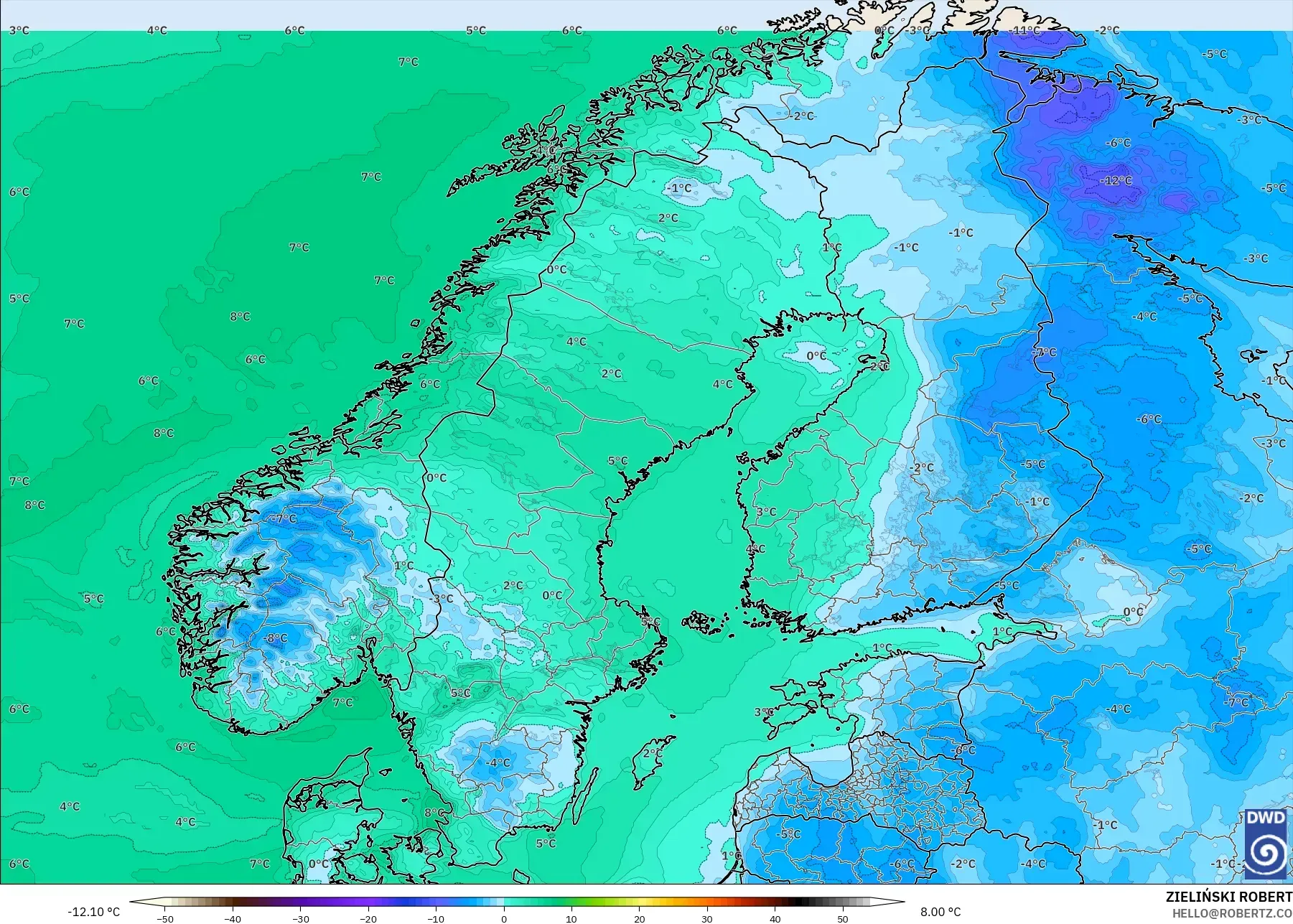 ICON modelo - Escandinávia, Ponto de orvalho a 2 m