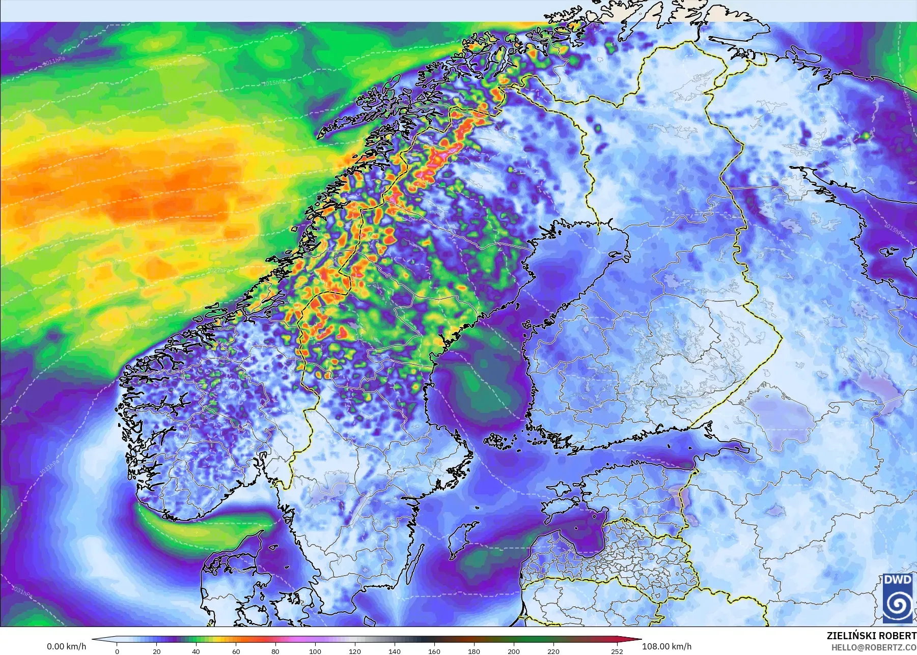 ICON modelo - Escandinávia, Rajadas de Vento Máximas