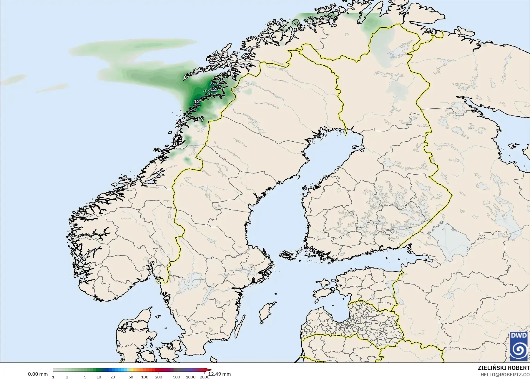 ICON modelo - Escandinávia, Acúmulo de precipitação