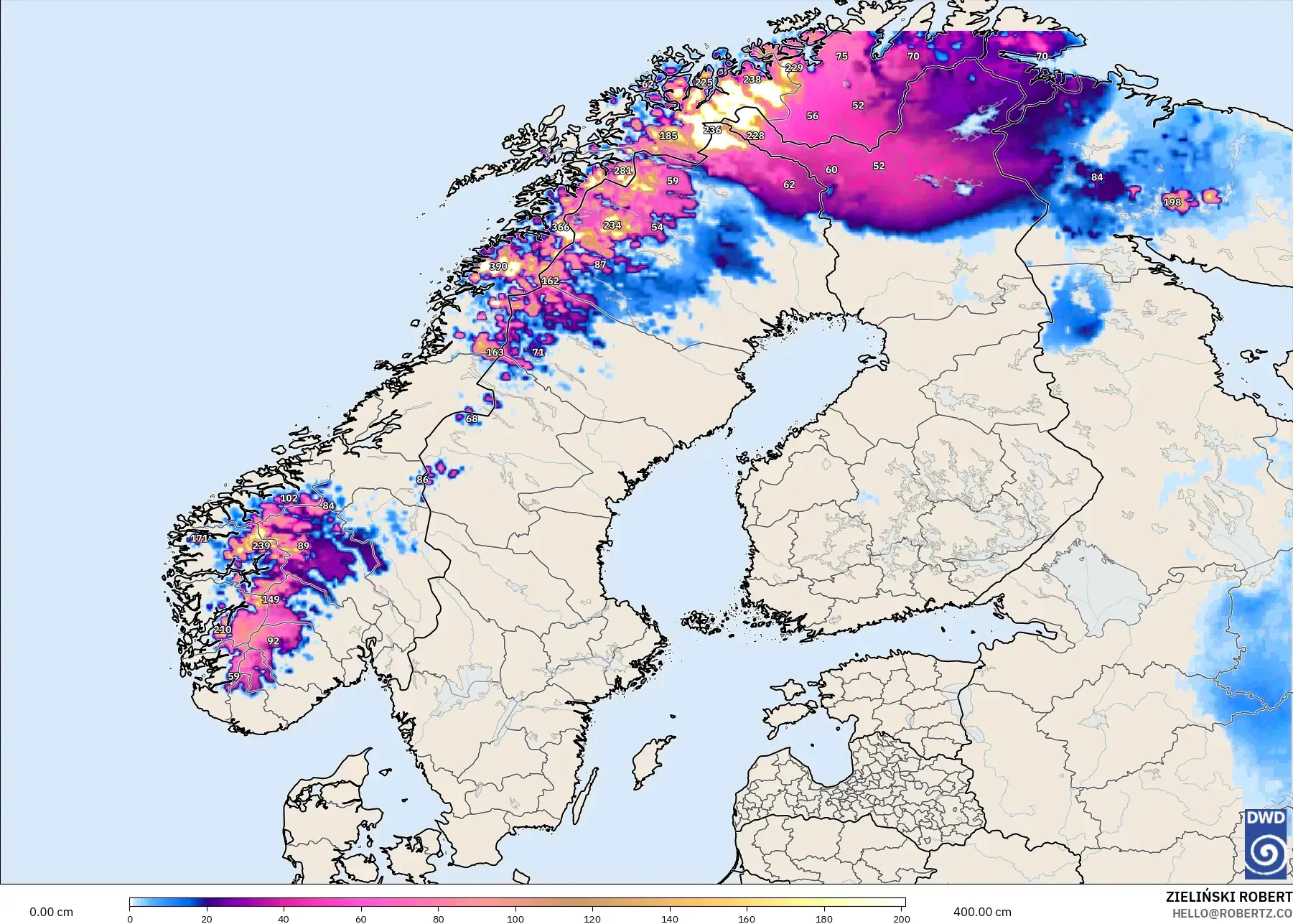 ICON modelo - Escandinávia, Profundidade da neve