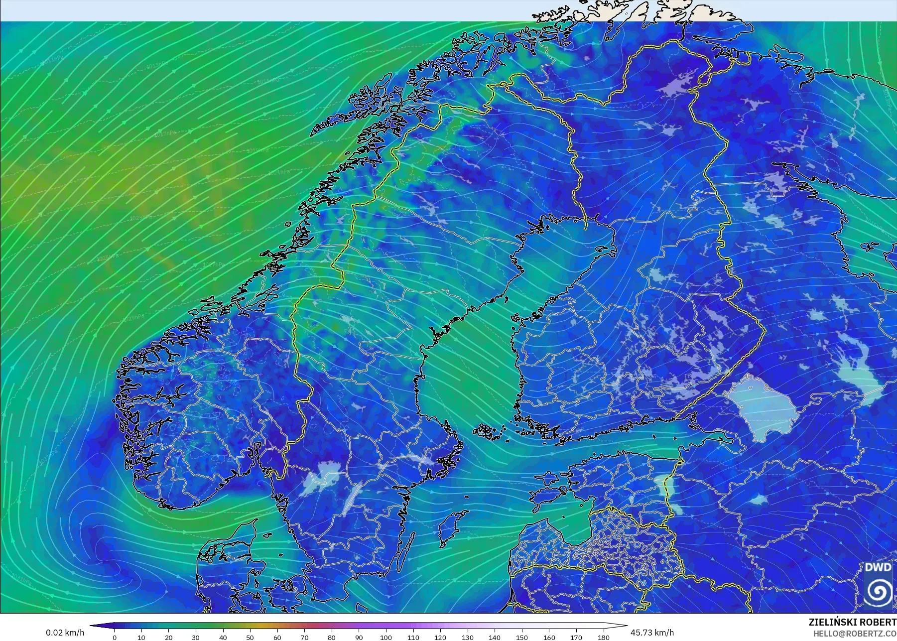 ICON modelo - Escandinávia, Vento a 10 m