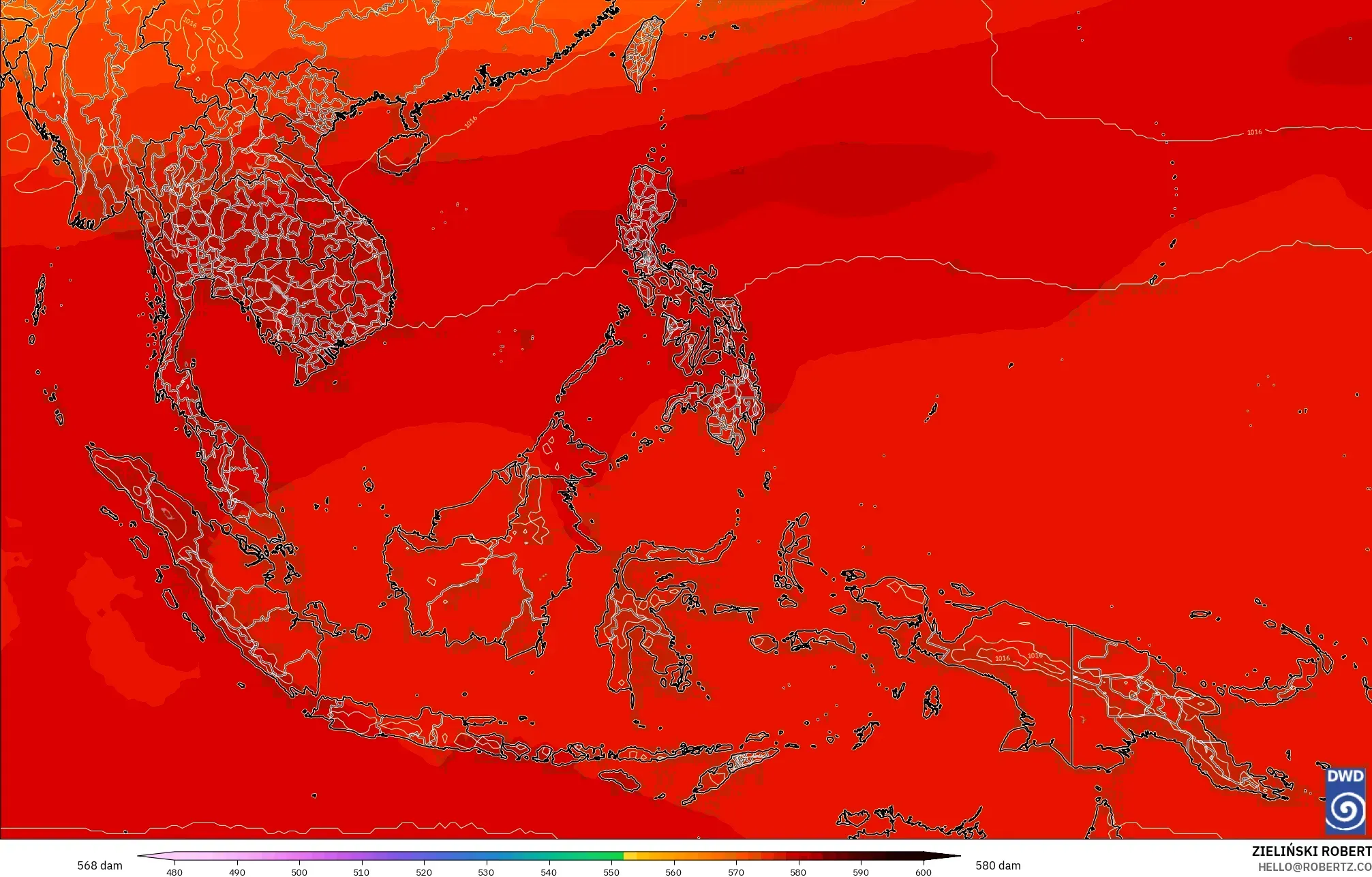 ICON modelo - Sudeste Asiático, Altura geopotencial a 500 hPa