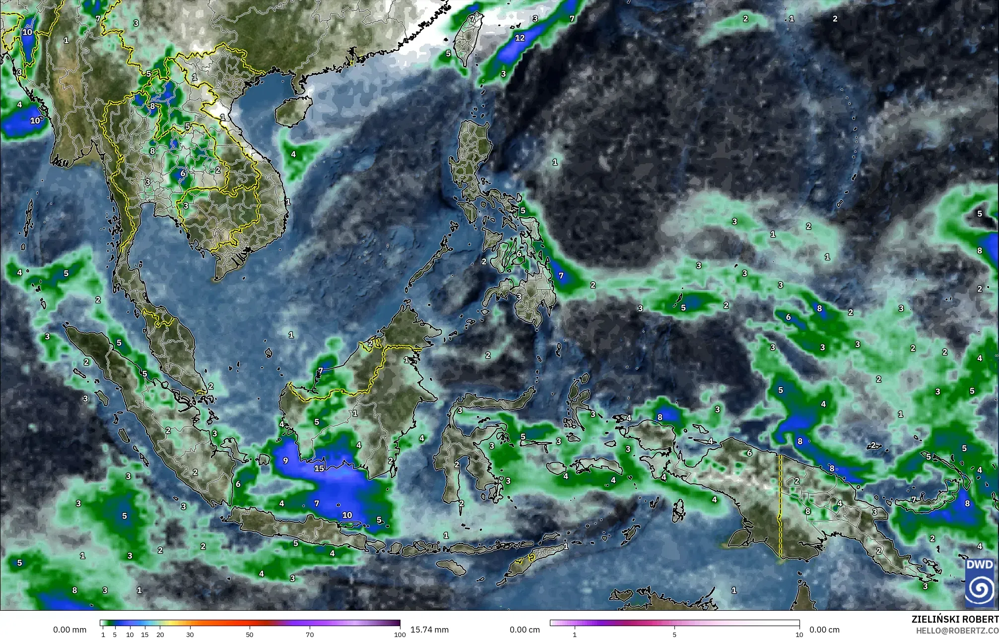 ICON modelo - Sudeste Asiático, Precipitação, nuvens e pressão