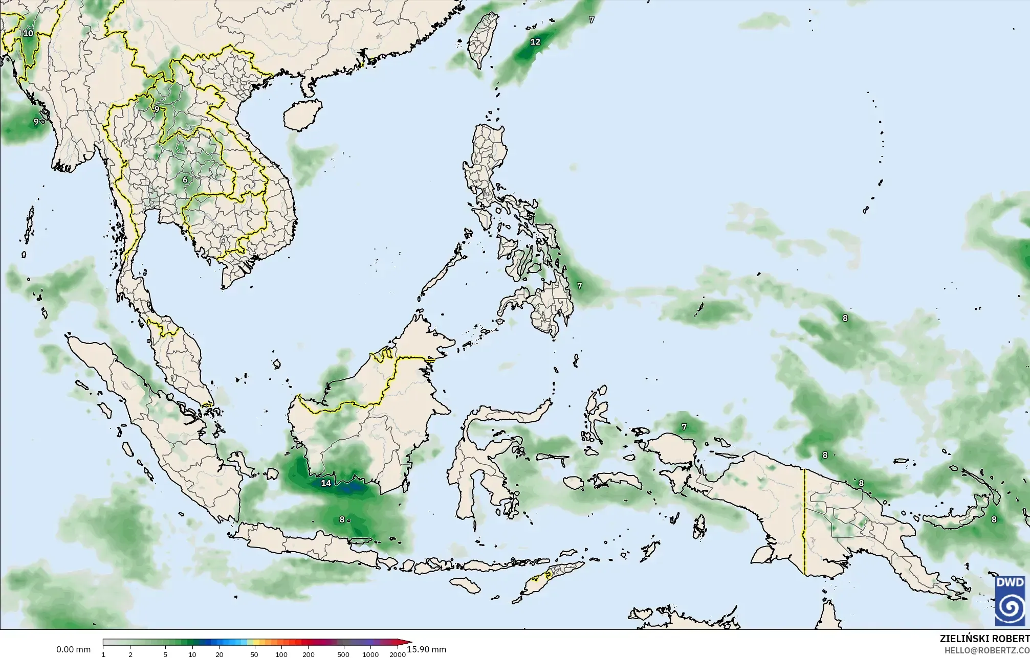 ICON modelo - Sudeste Asiático, Acúmulo de precipitação