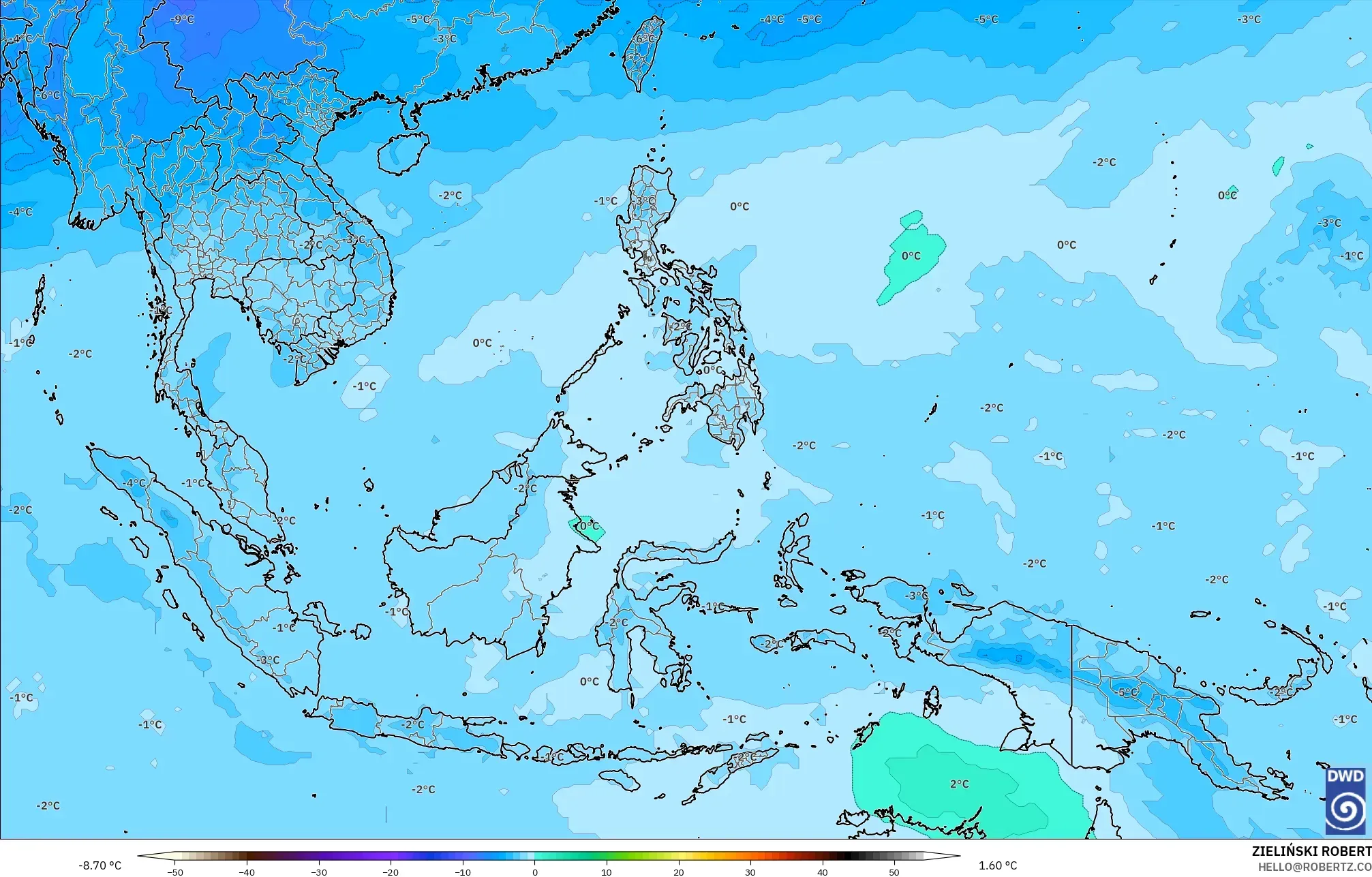 ICON modelo - Sudeste Asiático, Temperatura a 500 hPa