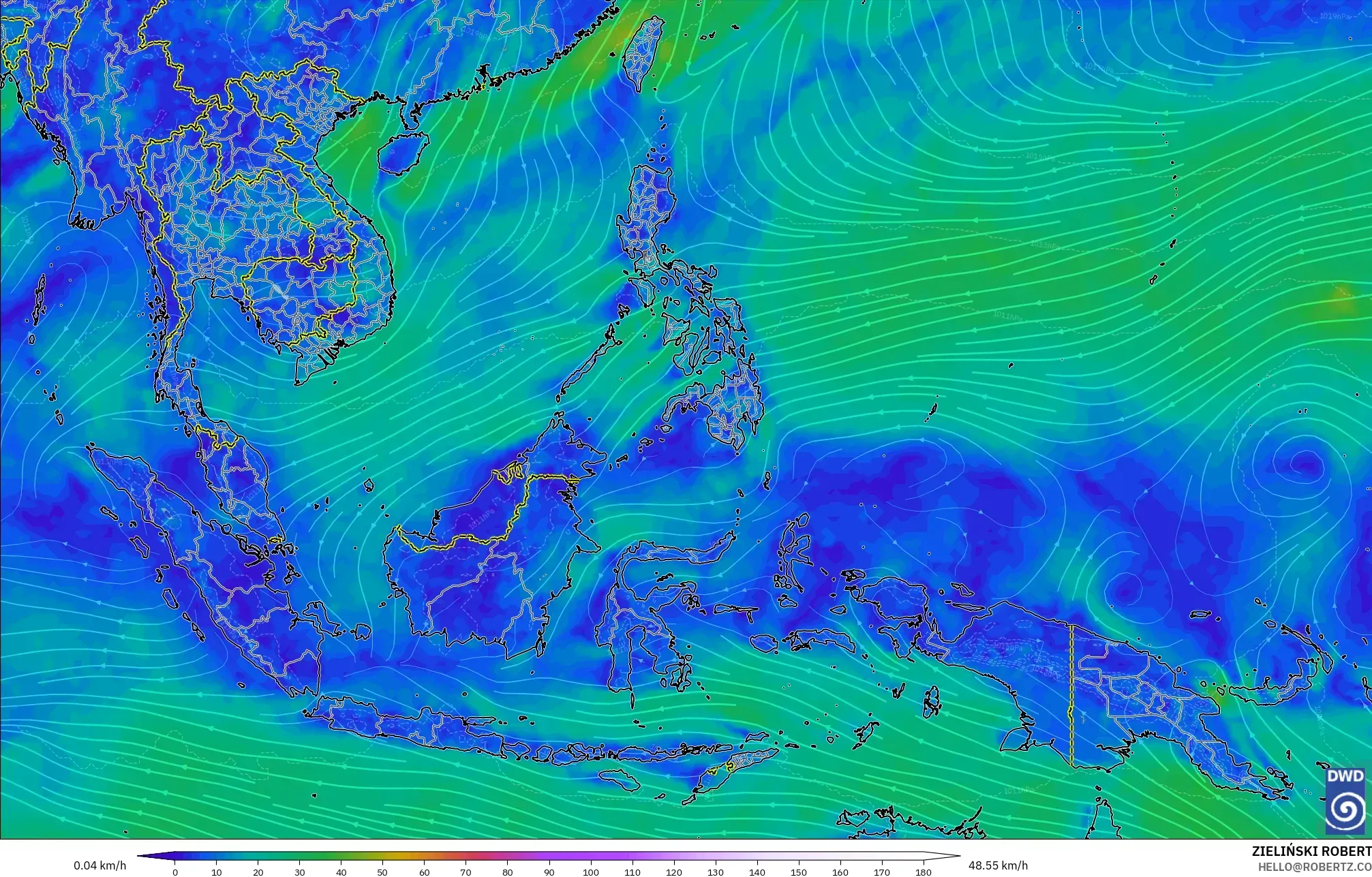 ICON modelo - Sudeste Asiático, Vento a 10 m