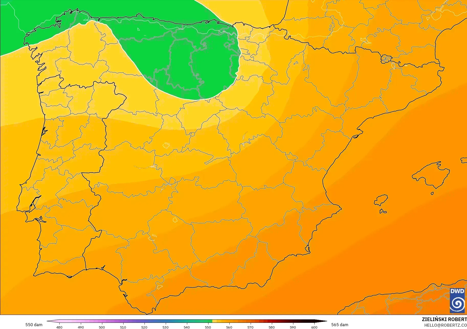 ICON modelo - Espanha, Altura geopotencial a 500 hPa
