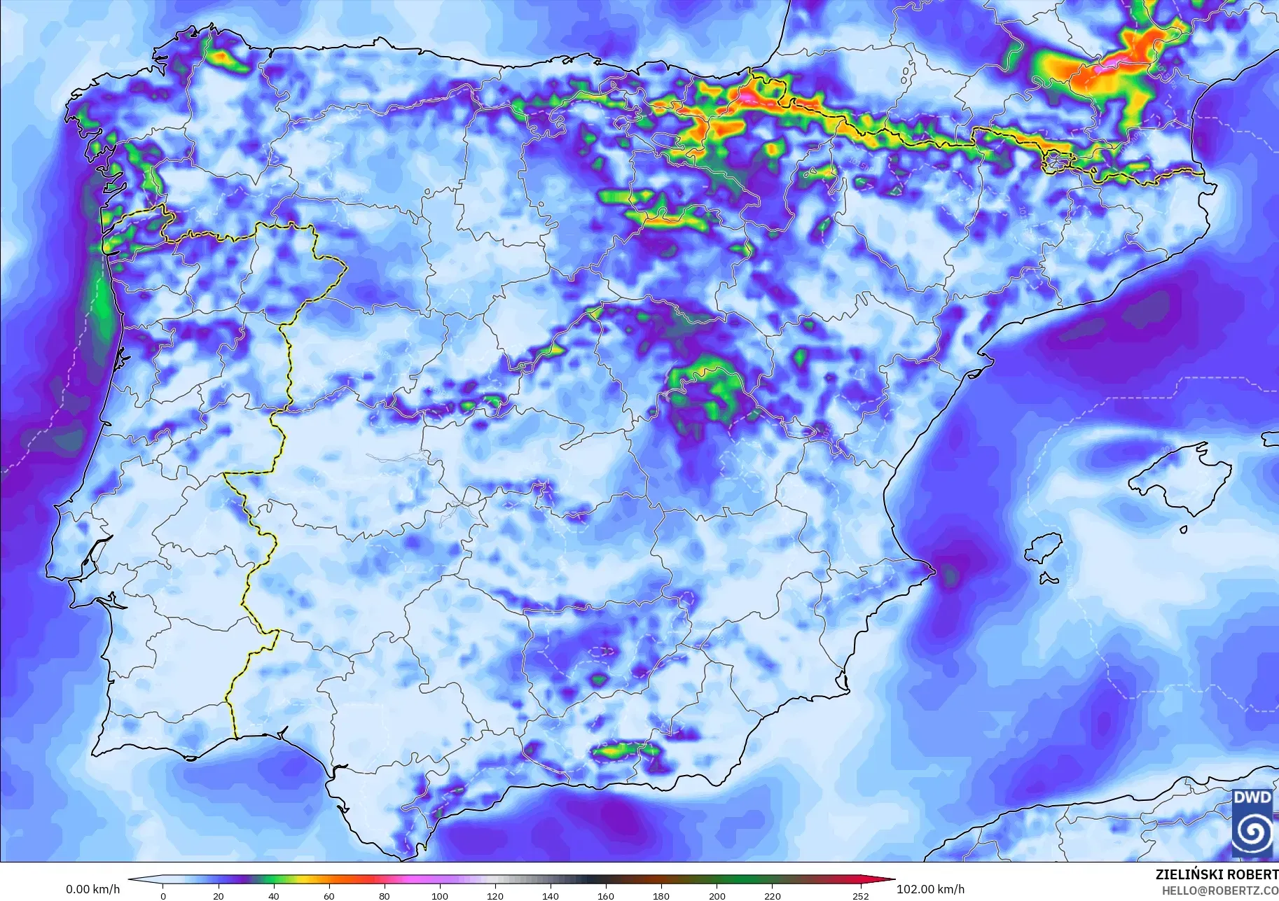 ICON modelo - Espanha, Rajadas de Vento Máximas
