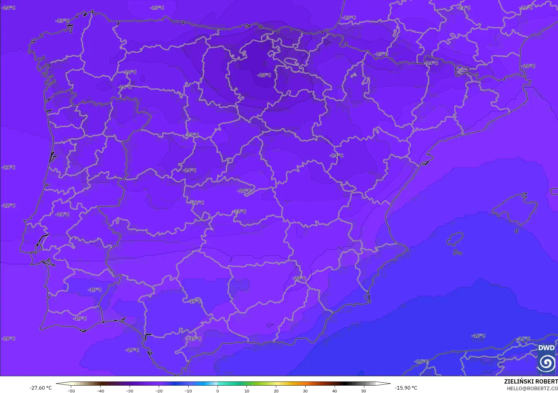 ICON modelo - Espanha, Temperatura a 500 hPa