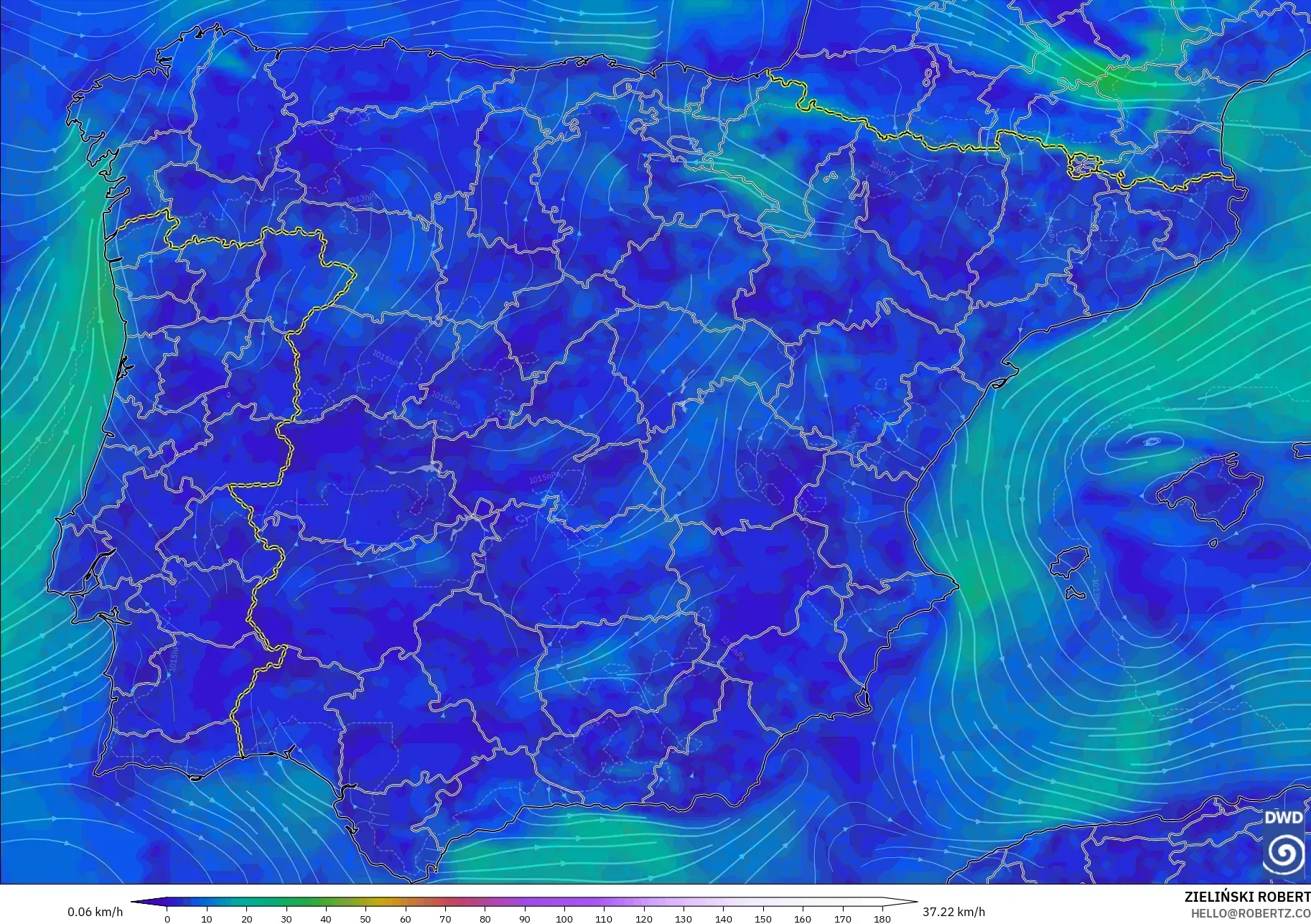 ICON modelo - Espanha, Vento a 10 m