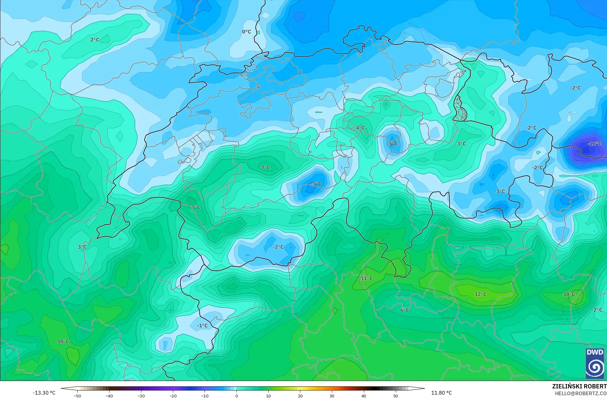 ICON modelo - Suíça, Ponto de orvalho a 2 m