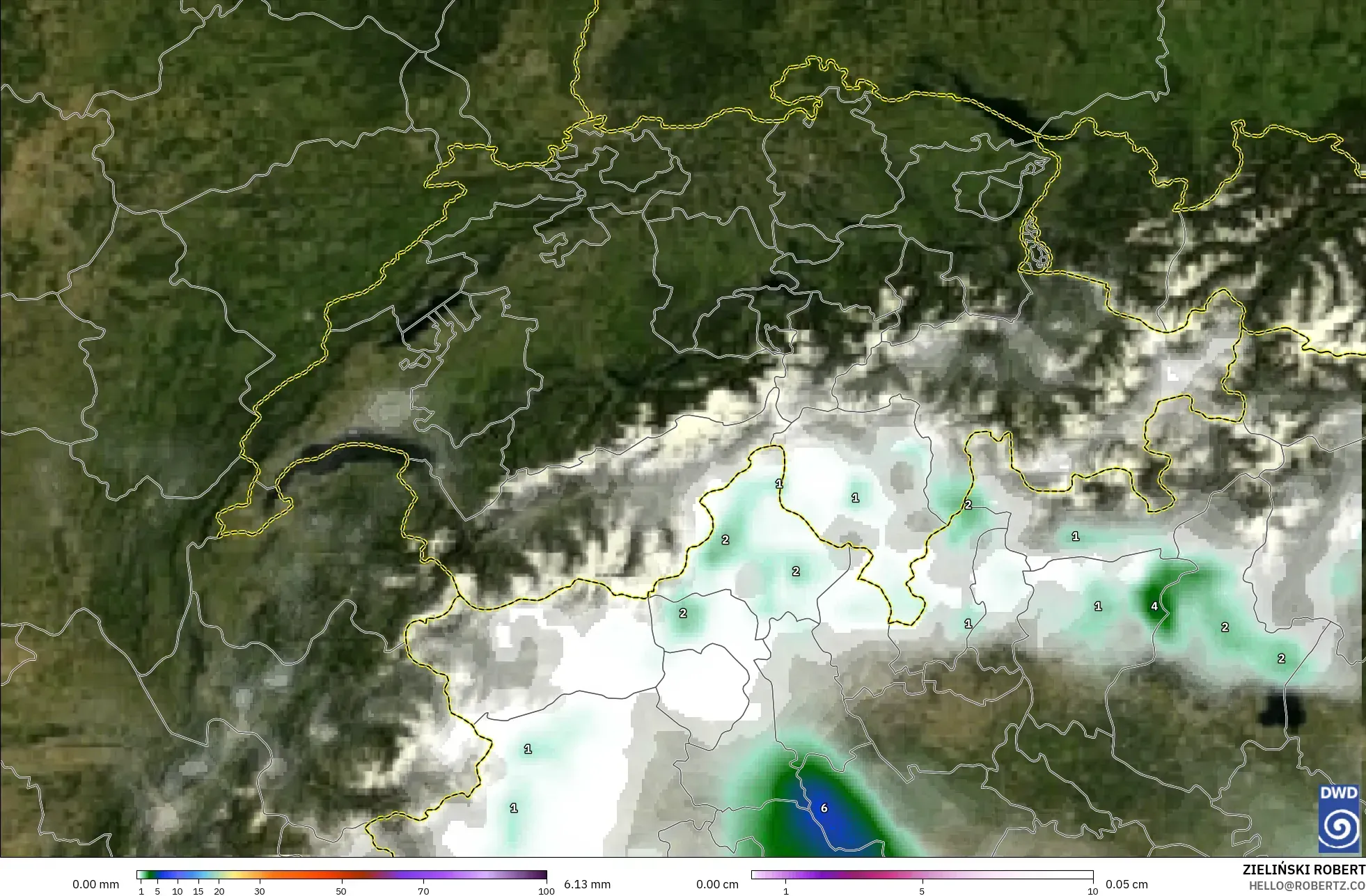 ICON modelo - Suíça, Precipitação, nuvens e pressão