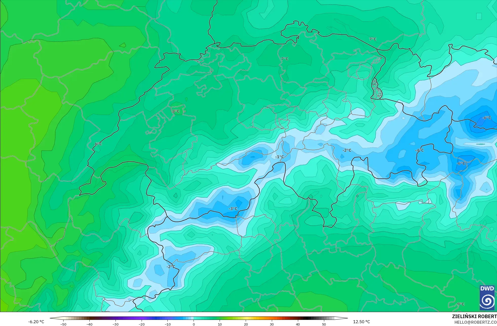 ICON modelo - Suíça, Temperatura a 850 hPa