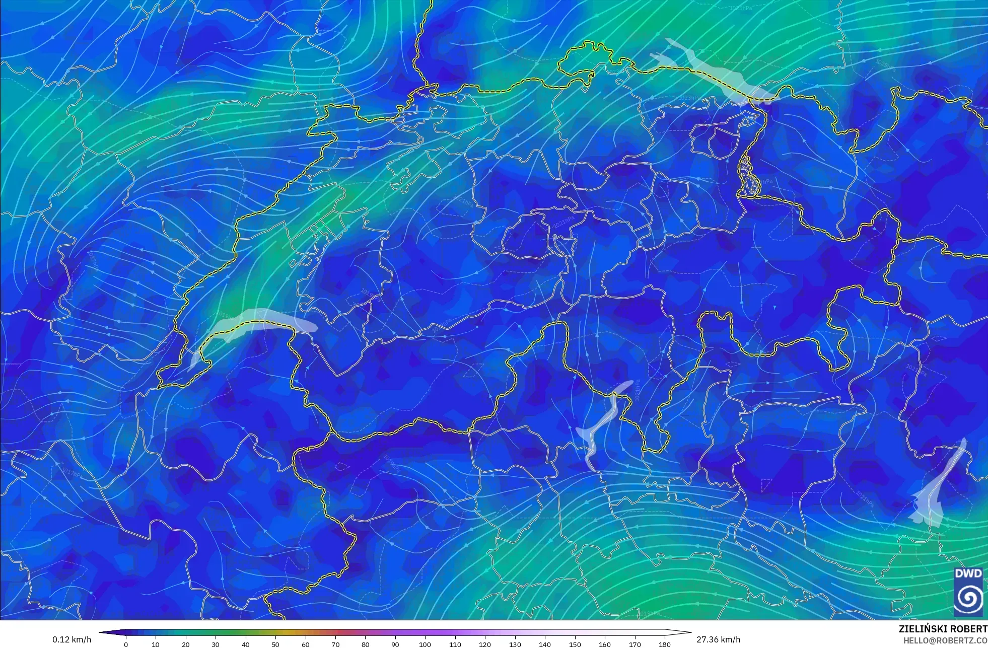 ICON modelo - Suíça, Vento a 10 m