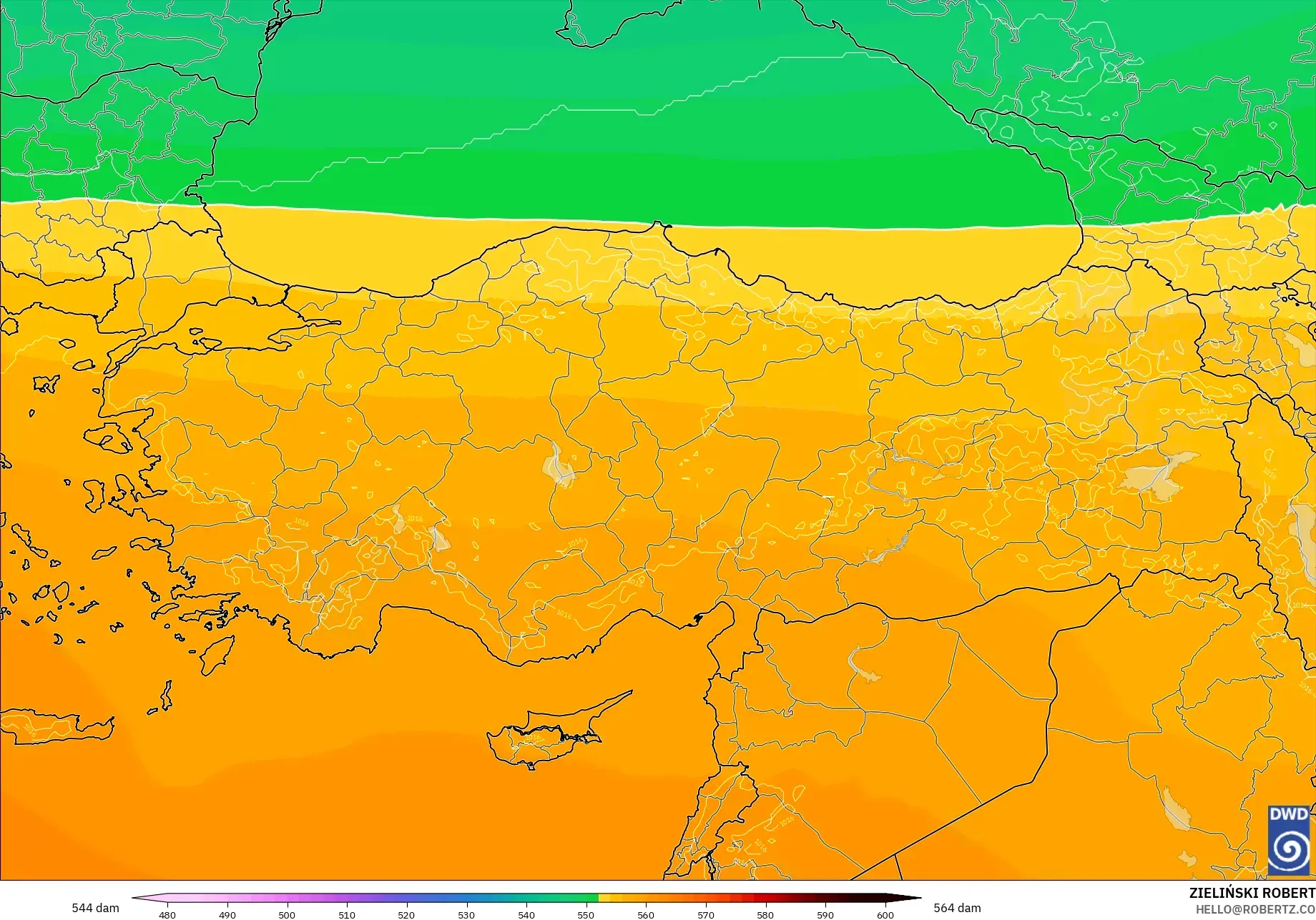 ICON modelo - Turquia, Altura geopotencial a 500 hPa
