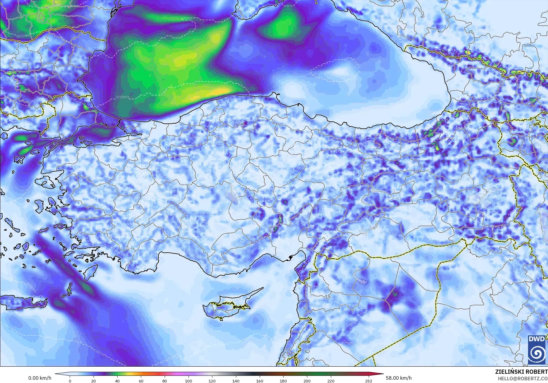 ICON modelo - Turquia, Rajadas de vento