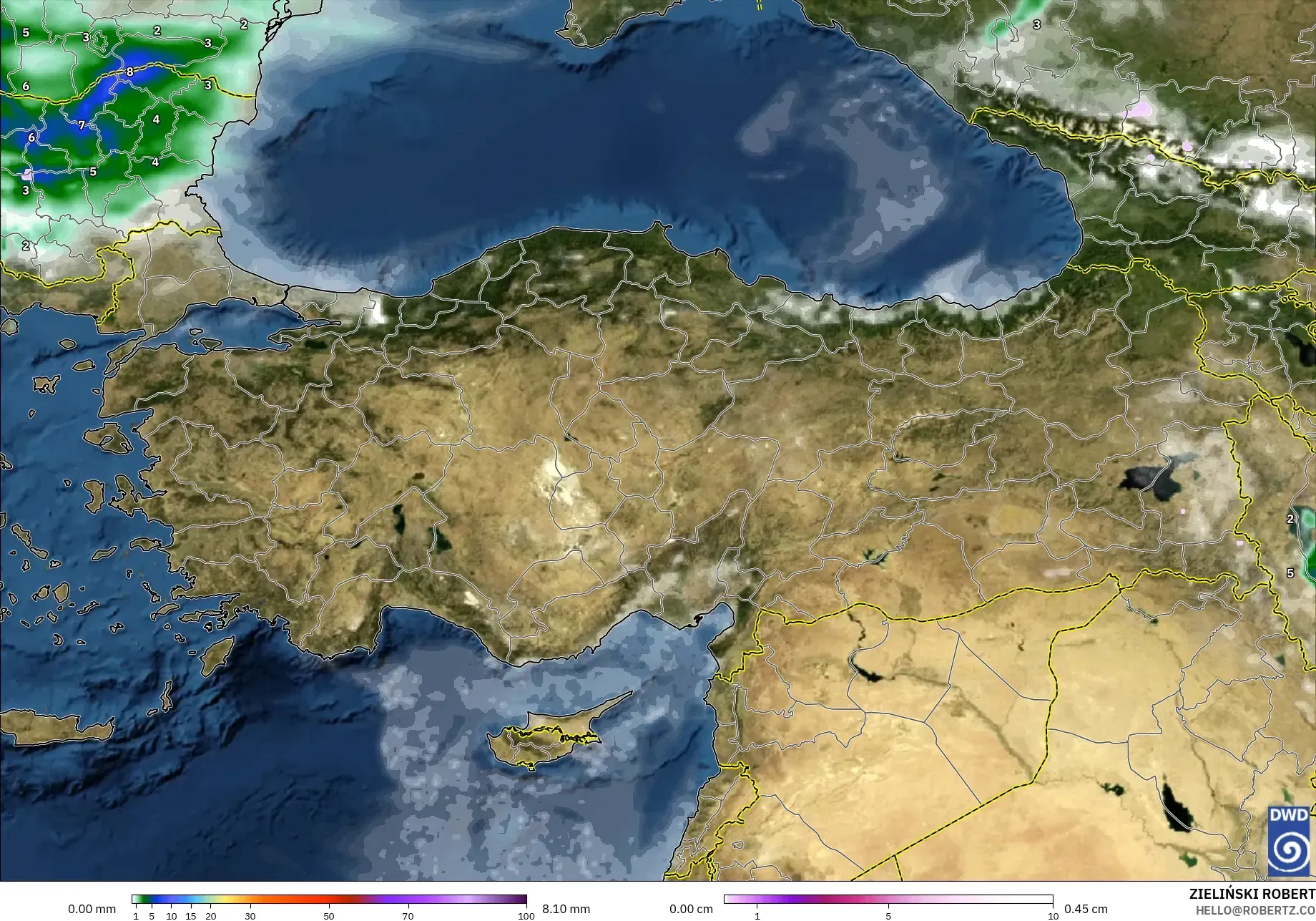 ICON modelo - Turquia, Precipitação, nuvens e pressão