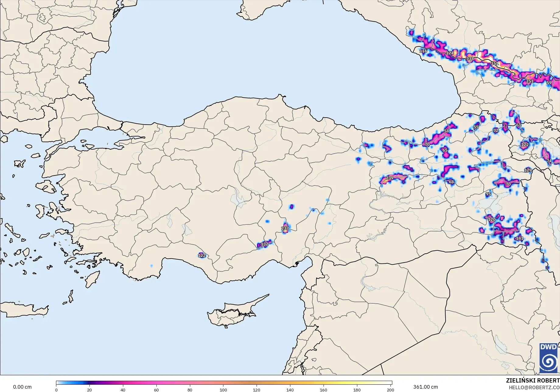 ICON modelo - Turquia, Profundidade da neve