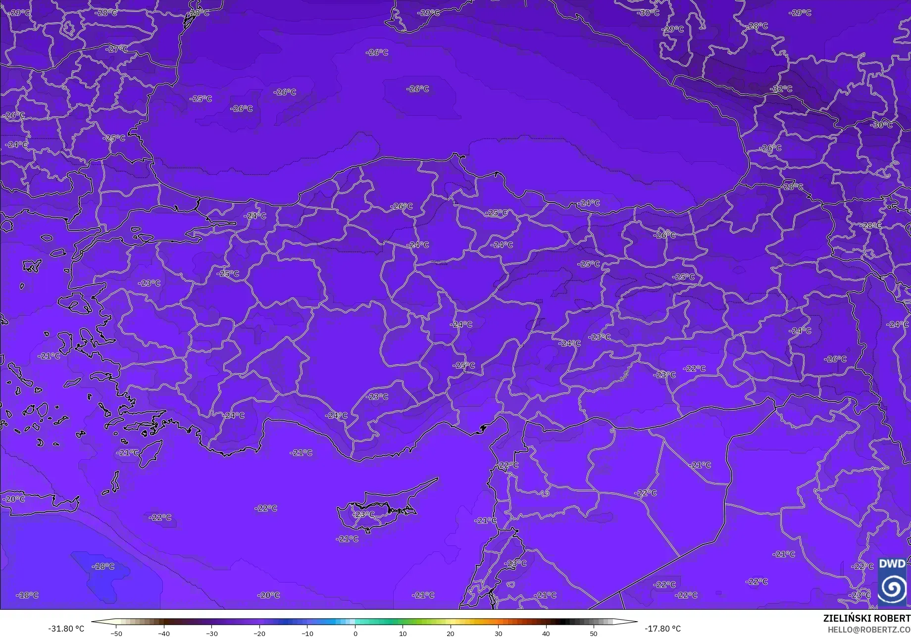 ICON modelo - Turquia, Temperatura a 500 hPa