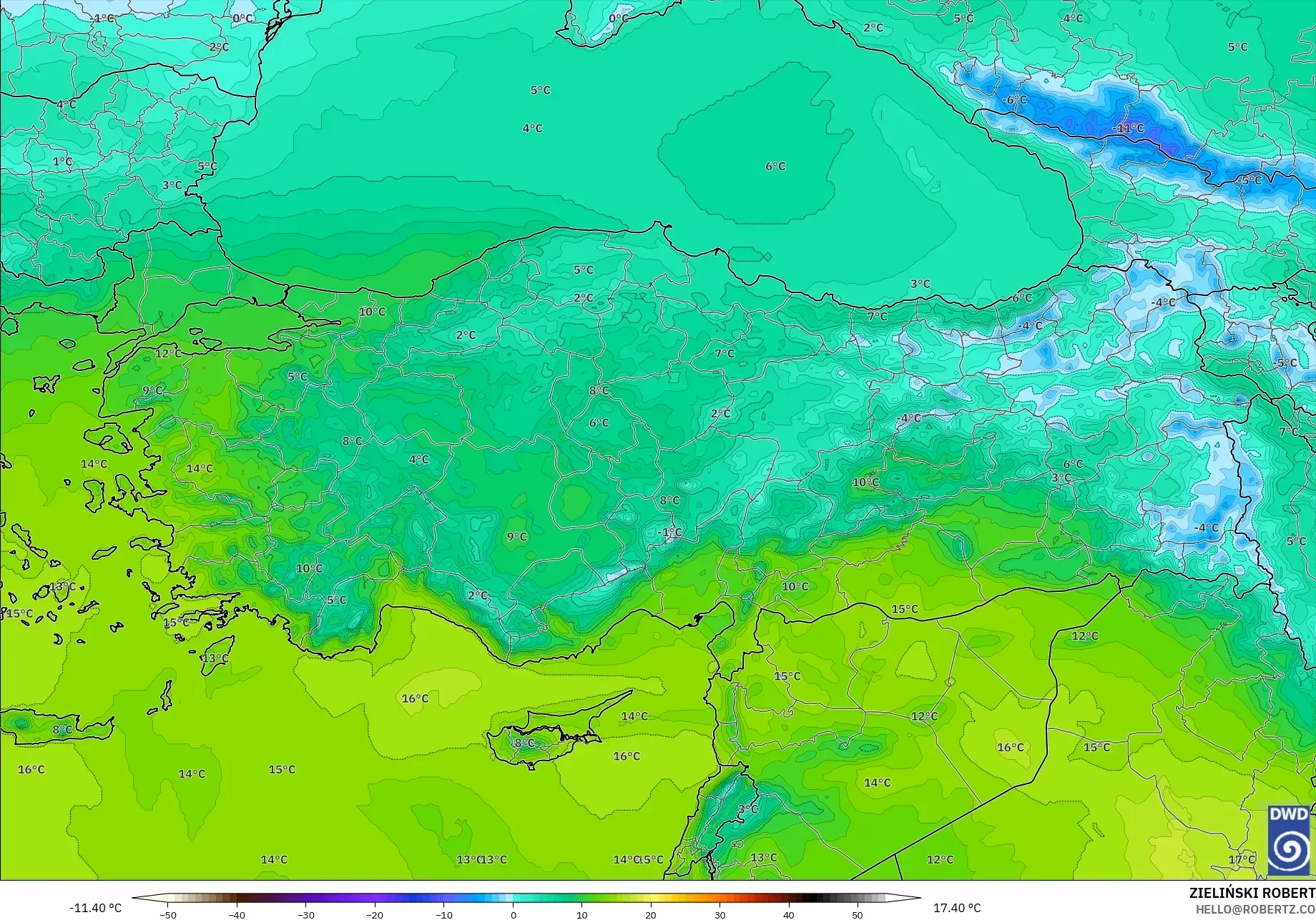 ICON modelo - Turquia, Temperatura a 850 hPa