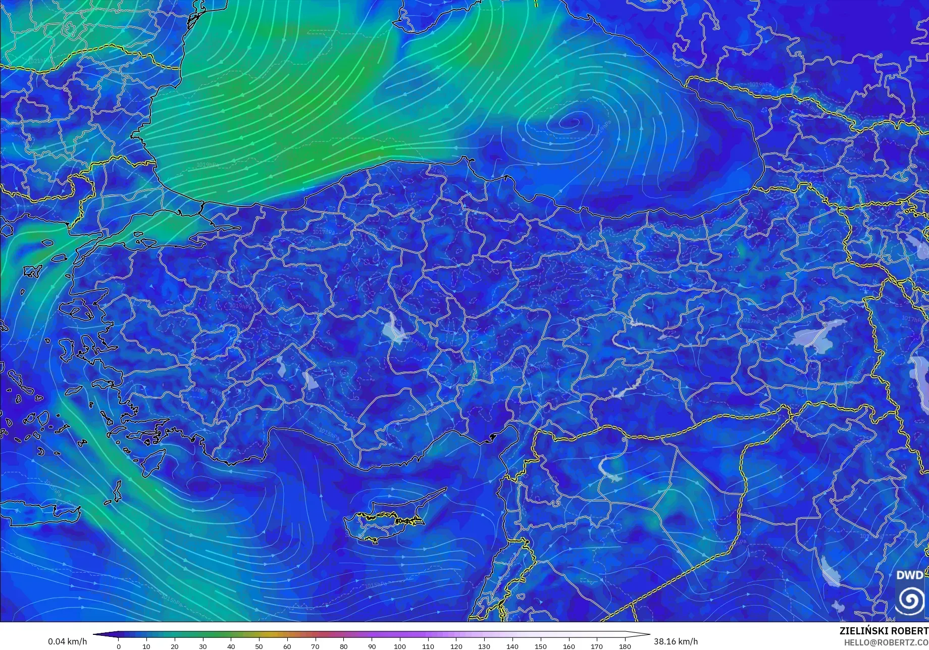 ICON modelo - Turquia, Vento a 10 m