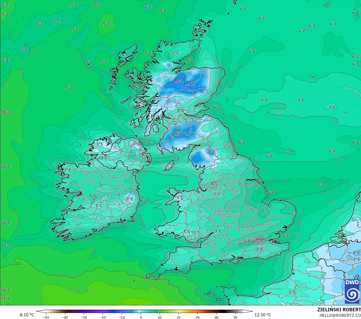 ICON modelo - Reino Unido, Ponto de orvalho a 2 m