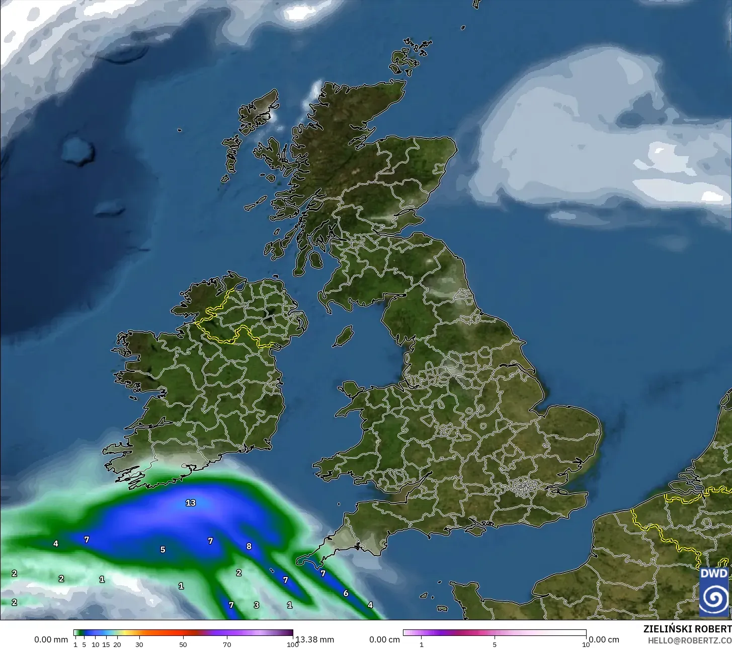 ICON modelo - Reino Unido, Precipitação, nuvens e pressão