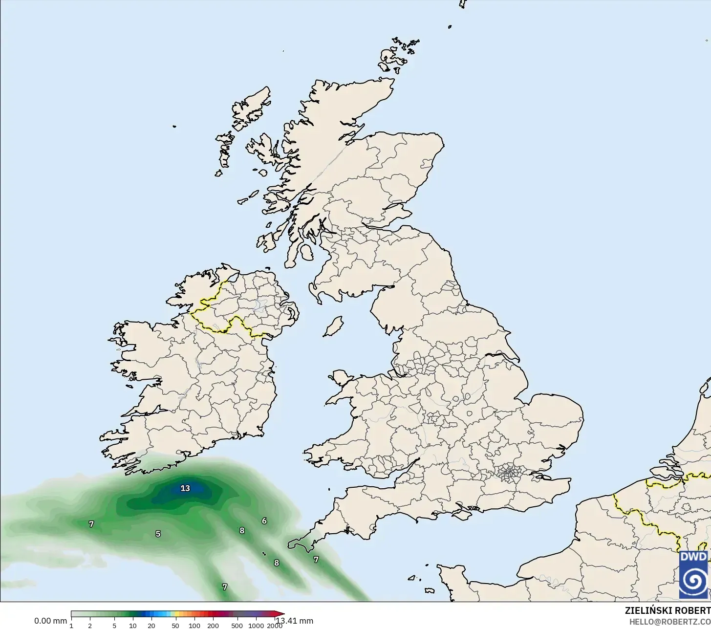 ICON modelo - Reino Unido, Acúmulo de precipitação