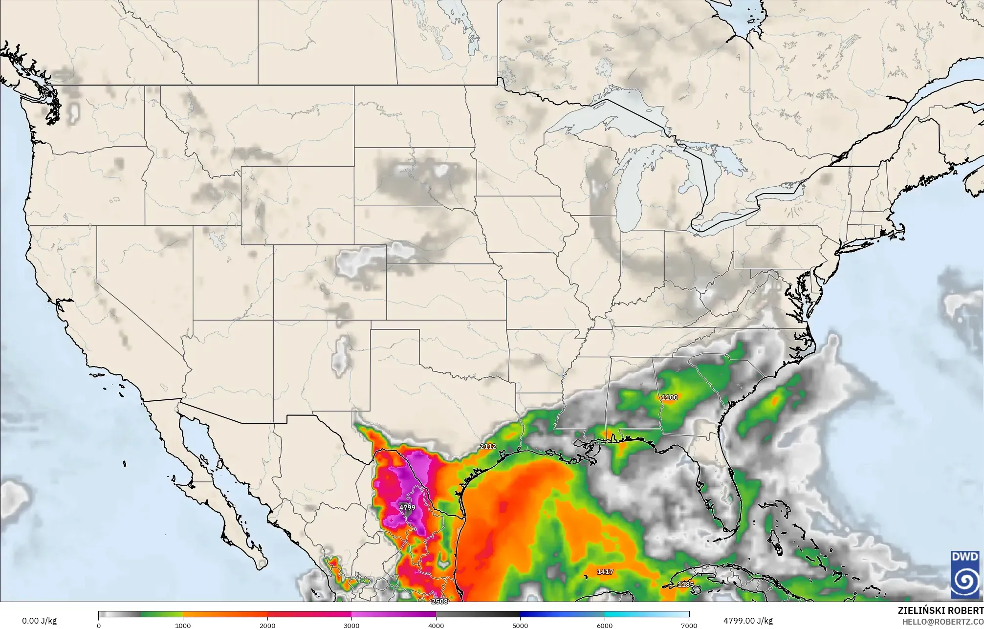 ICON modelo - Estados Unidos, CAPE